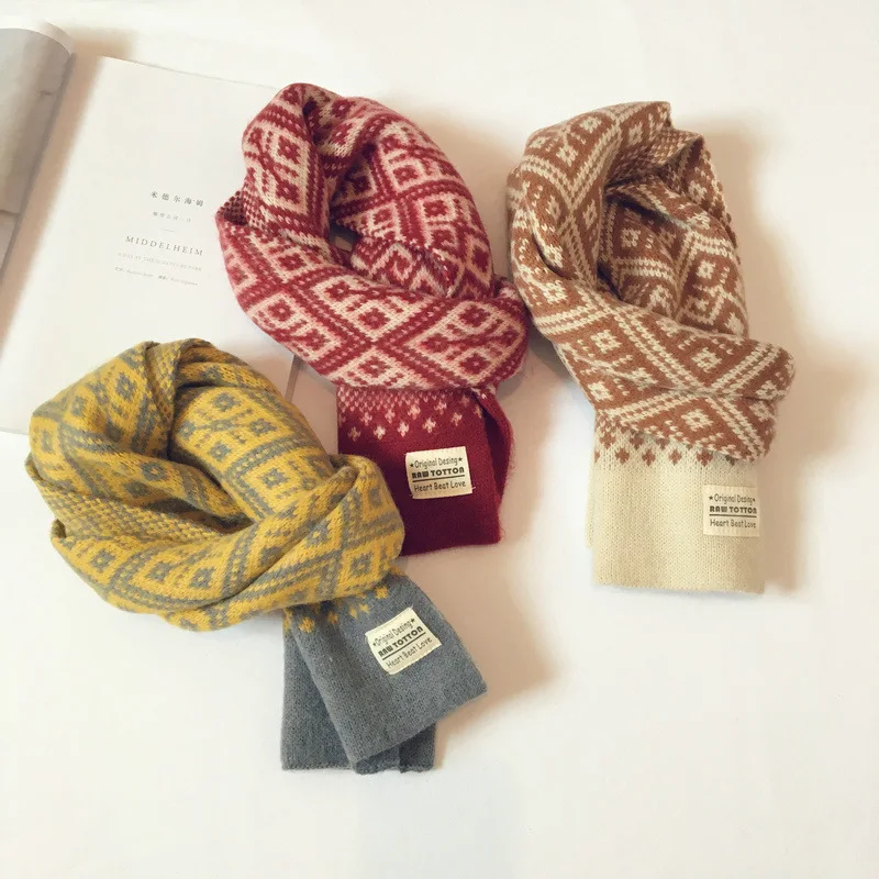 

Korean Knit Wool Geometric Stitch Soft Warm Autumn Winter Thick Kids Children Boys Girls Shawls Wraps Scarves Accessories-LHC