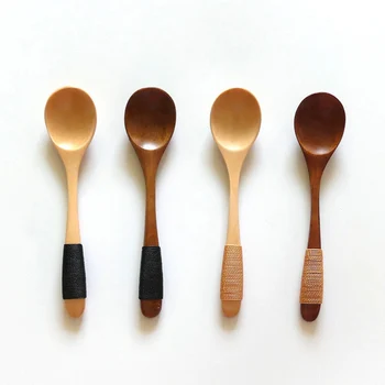 

1Pcs Teaspoon Catering Kitchen Accessories Baby Rice Ladle Anti-skid Japanese Style Cooking Utensil Wooden Spoon 13.5*3cm