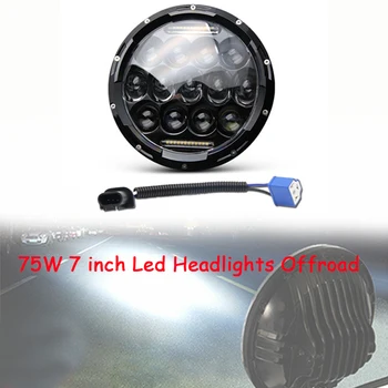 

75W 7 inch Led Headlights Offroad H4 Angel Eye Hi/Lo Beam Auto Headlight Kit for Lada 4x4 Niva Land Rover Jeep