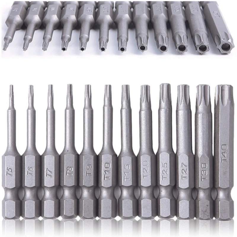 

12Pcs/1set 50mm 1/4 inch Hex Torx Head Screw Driver Bits Magnetic Set T5-T40 Tool