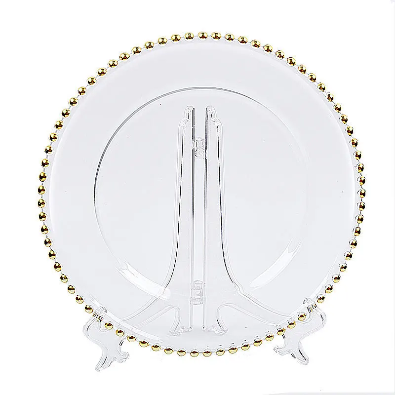 Factory 8 Inch Gold Silver Rim Clear Beaded Point Glass Dish Charger Plate