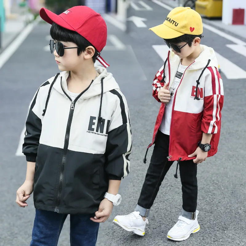 

BOY'S Hooded Trench Coat 2019 Spring Big Boy Lettered Hooded Jacket Korean-style Children Joint Raincoat Jacket Coat