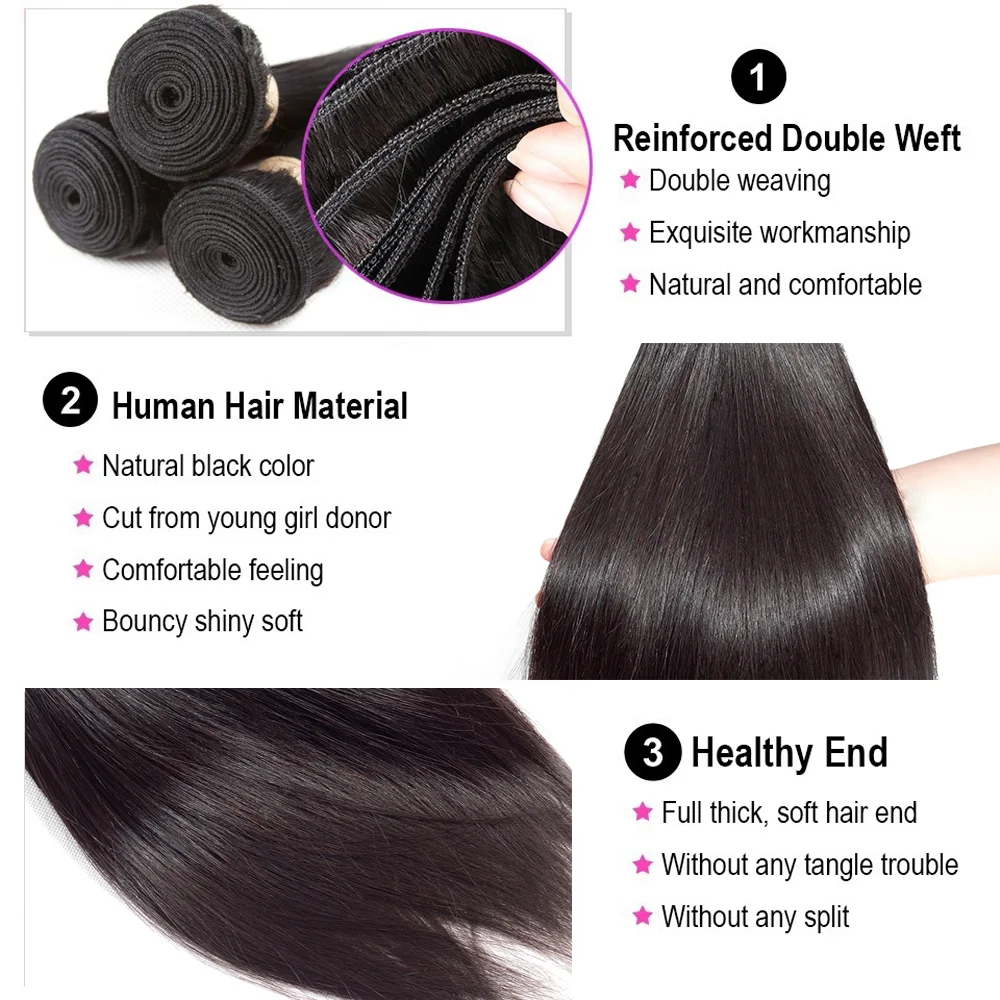 Brazilian Bone Straight Human Hair Weave Bundles 36" Long Length Natural Remy Human Hair Extension
