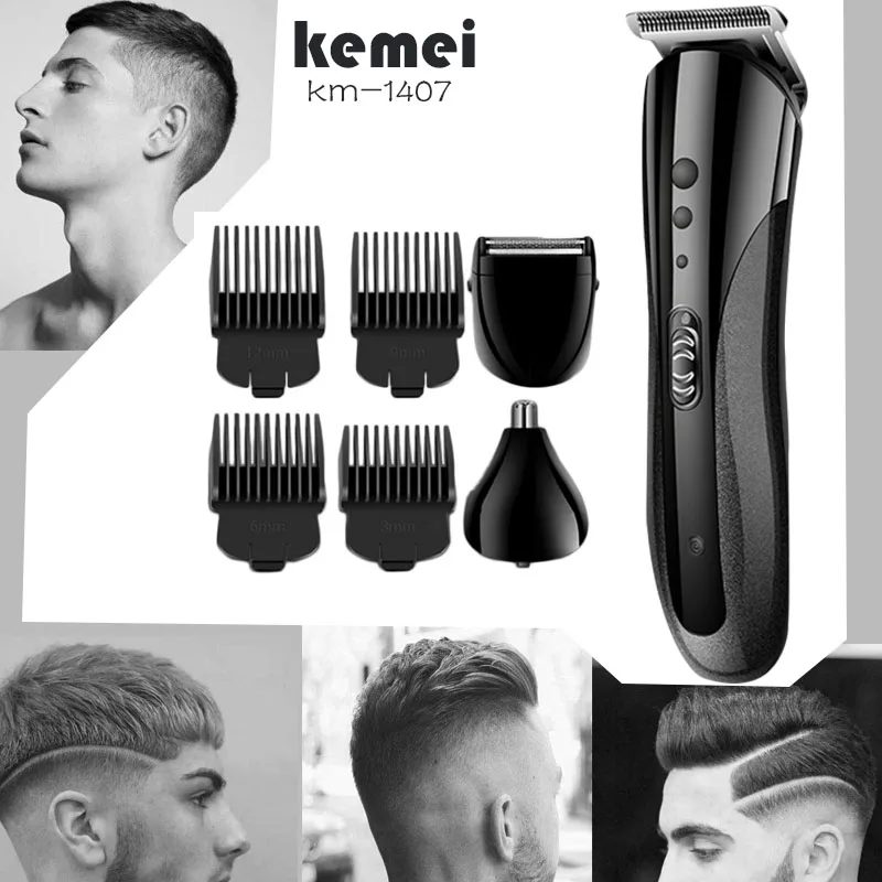 Billige Kemei 3 in1 Wiederaufladbare Haar Trimmer Wasserdichte Drahtlose Elektrische Rasierer Bart Nase Ohr Rasierer Haar Clipper Trimmer Werkzeug 5