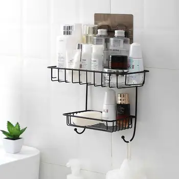 

Double Layers Metal Kitchen Spice Racks Wall Mounted Toilet Shelf Bathroom Soap Cosmetics Storage Rack household Wall Organizer