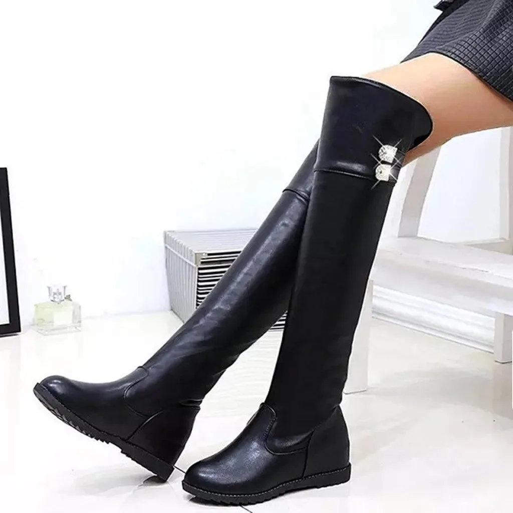 Botas Mujer/женские зимние сапоги выше колена, украшенные кристаллами, с круглым носком, на высоком каблуке, пикантные сапоги zapatos de mujer, зимние женские сапоги, 30