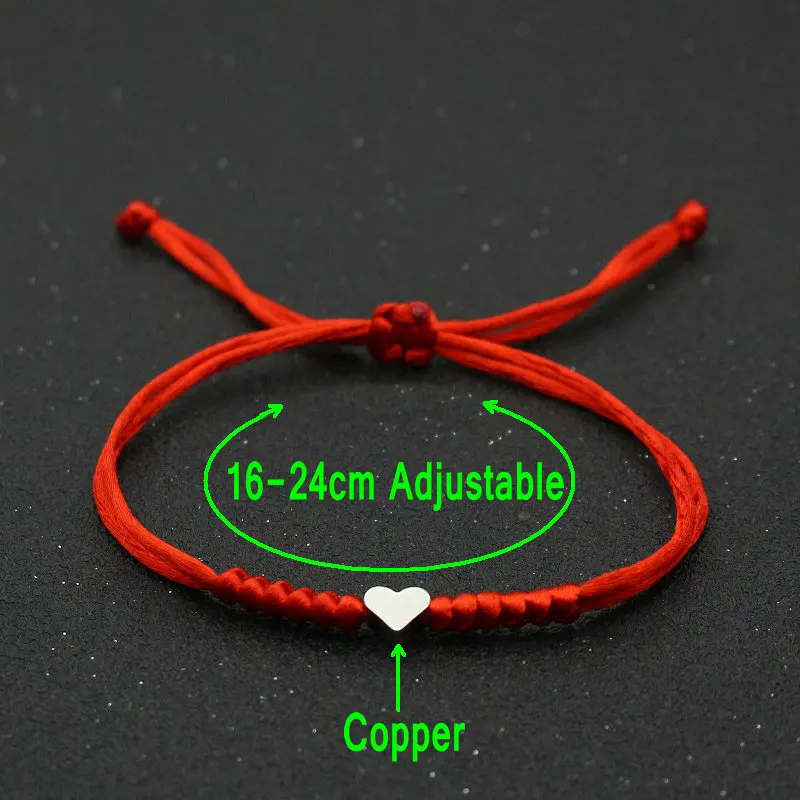 Love Heart Charm Bracelet Women Men Lovers' Wish Good Lucky Red String Braided Adjustable Couple Bracelets Friendship Jewelry
