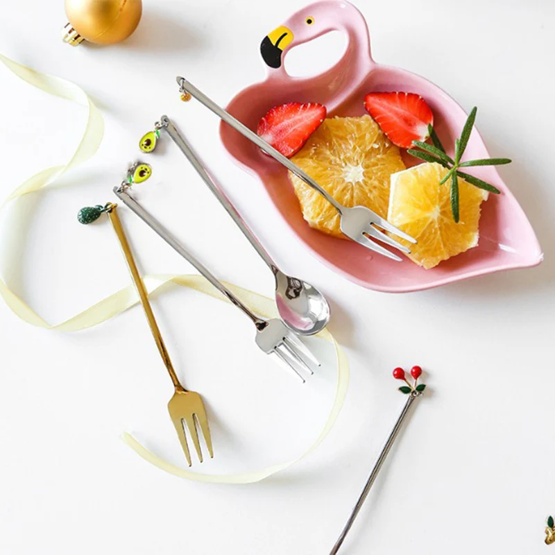 

Tea Coffee Mixing Spoon Fork Tableware Coffee Spoon Fruit Decoration Party Creative Table Ornament Long Handle Stirring Spoon
