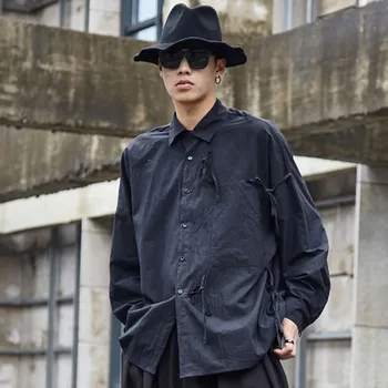 

Men Long Sleeve Loose Casual Black White Shirt Male Women Japan Streetwear Hip Hop Punk Gothic Party Dress Shirt