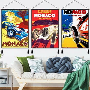 

See Monaco Racing Travel Vintage Hanging Cloth Cotton Line Painting Poster Home Decor Wall Hanging Tapestry Gift