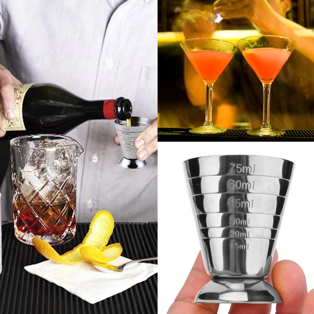 75ml 2 In 1 Stainless Steel Measuring Cup Cocktail Tools Bar Jigger Cup