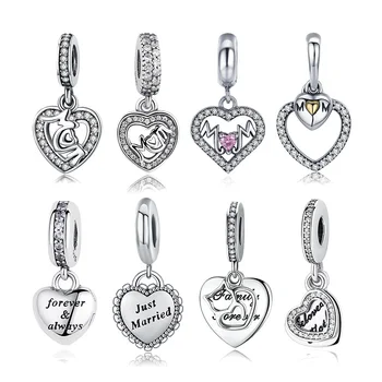 

925 Sterling Silver 23 Style Forever Friend Clover Lock infinity Love Heart Pendant Charm Fit Charm Bracelet Valentine Day Gift
