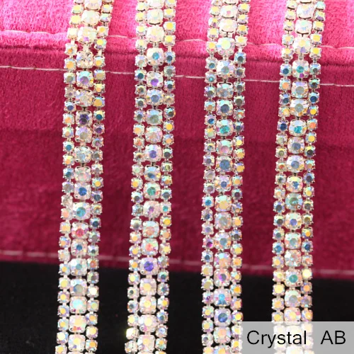 Crystal AB 3 ряда 1 ярд стразы Кубок цепи с золотой коготь красочные Стекло Strass Rhinetones обрезки Швейные Ремесло украшения Y2286 - Цвет: Crystal AB