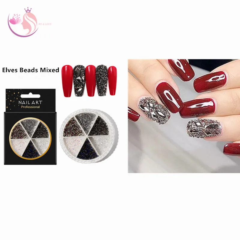 

Nails Decoration AB Acrylic Diamond Bow Nail Rhinestones Crystal DIY Nail Art Accessories 6 Grib Mixed Turntable Manicure 2020