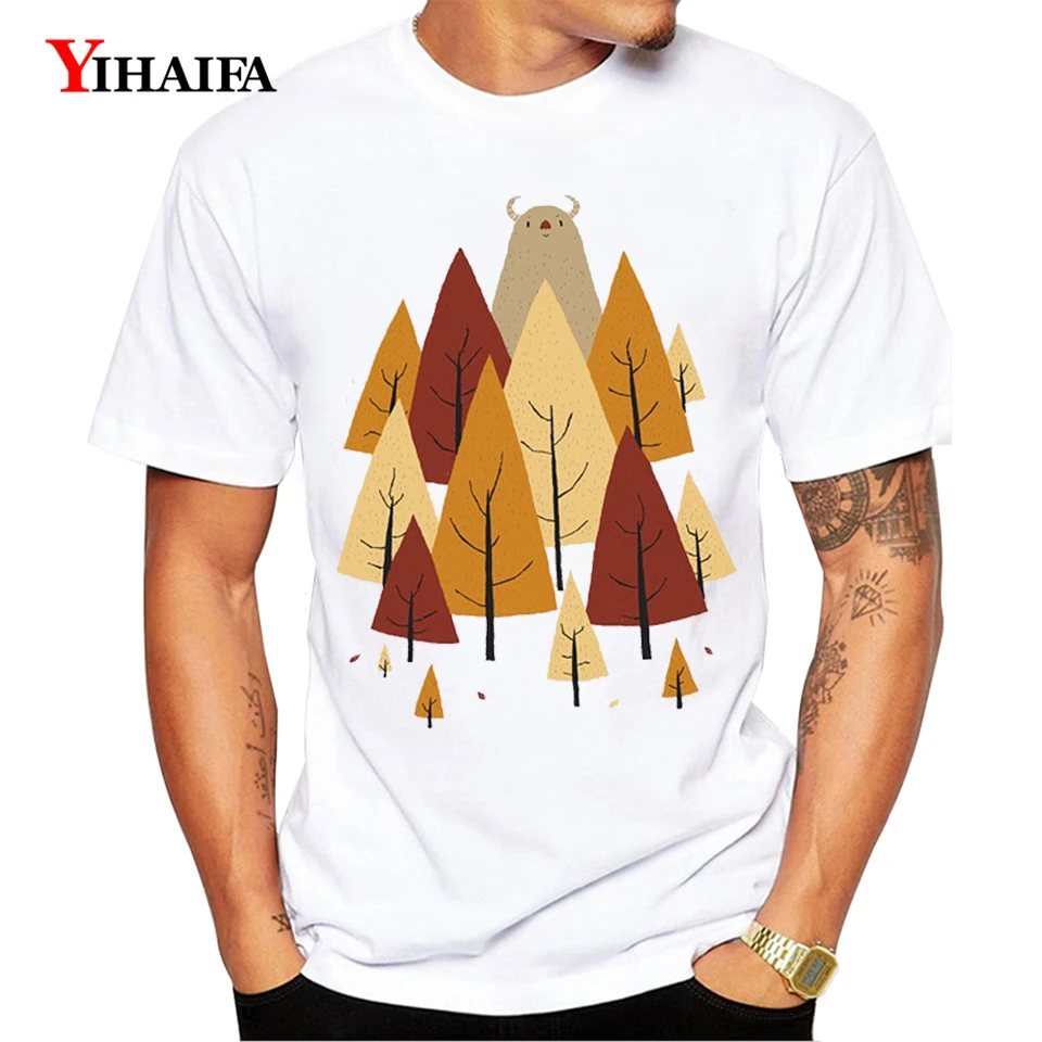

T-Shirt Mens Males Harajuku Forest Tree roupas Print Cartoon Animal Graphic Tees Casual White Tee Shirts Tops