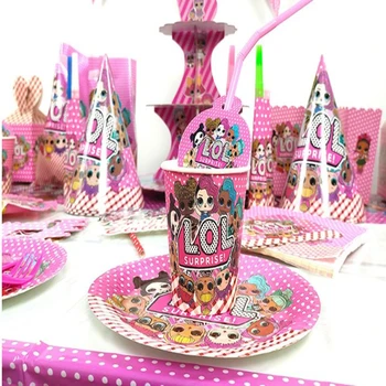 

16Pcs Surprise Dolls Girls Theme Birthday Tableware Cup Plate Banner Decor Kids Adult Festival Birthday Family Party Sets Home