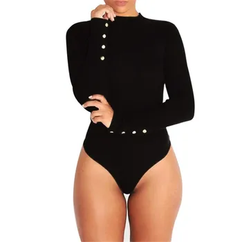 

New Hot Women Bodysuit Stretchable Turtleneck Button Long-sleeved Solid Color Bodysuit Bodycon Sexy Female Clothes Hot