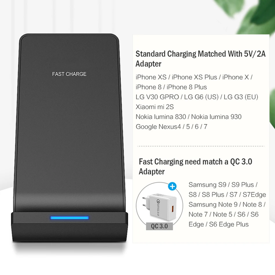 Универсальное беспроводное зарядное устройство Qi для iPhone X XS XR 7 11 8 10W быстрое зарядное устройство USB Беспроводная зарядка для Samsung Galaxy S8 S9 S10 S10E