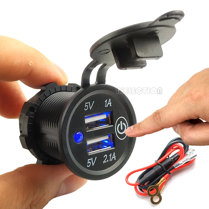 

DIY USB Charger 3.1A 12V/24V Waterproof Car Charger with Switch 60cm Cable for Car RV ATV Boat Marine Motorcycle Mobile