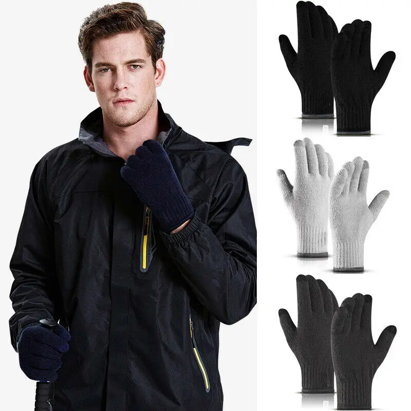 Мужские зимние теплые ветрозащитные вязаные противоскользящие теплые перчатки для сенсорного экрана