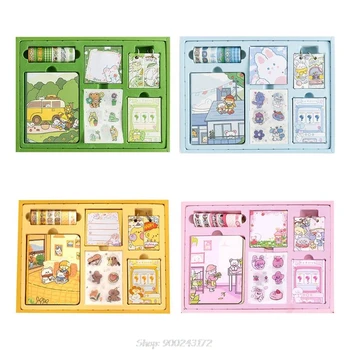 

1 Set Cartoon Portable Traveler Journal Notebook Stationery with Washi Tape Stickers Sticky Note Box S21 20 Dropship