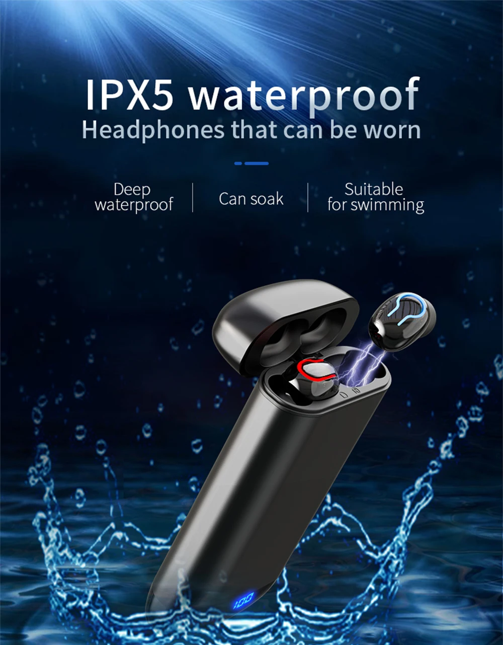 ALWUP Bluetooth 5,0 наушники беспроводные наушники спортивные водонепроницаемые стерео наушники с двойным микрофоном 6000 мАч чехол для зарядки батареи Q66