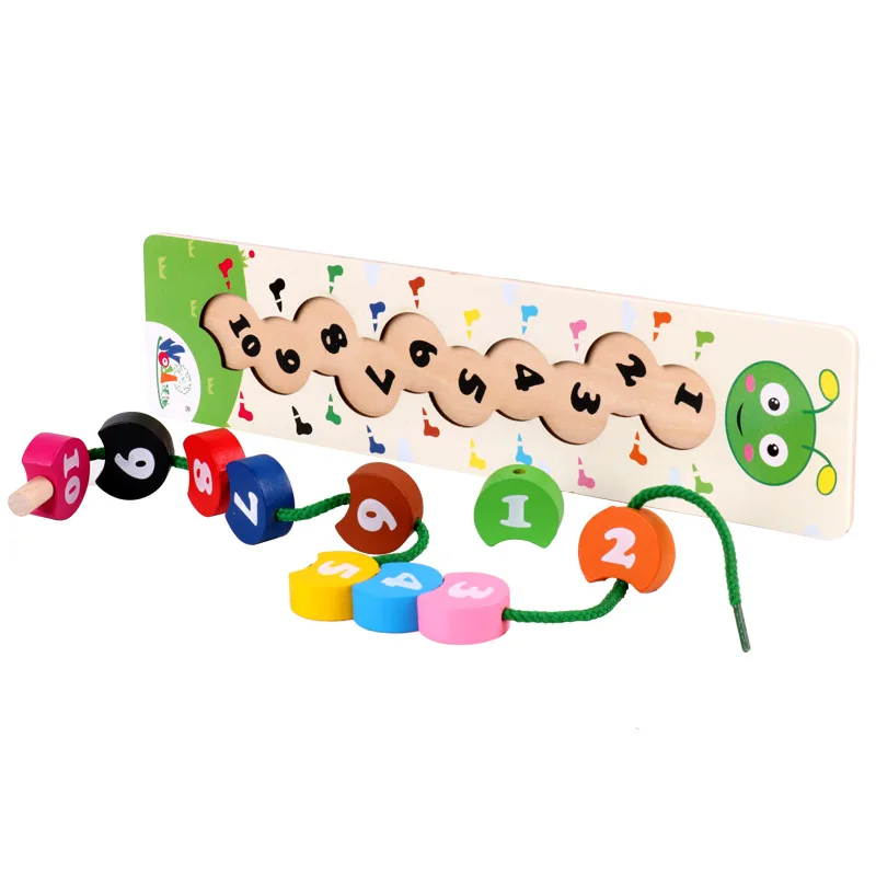 Montessori Baby Wooden Toys Worm Eat Fruit Cheese Wood Toys Baby Kids Educational Toys Rope-piercing Montessori Toys Gifts 11