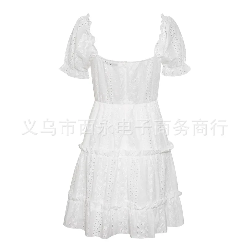 DEAT 2020 New Summer Fashion Casual Solid Color Square Collar Ruffless A- Line Sexy Backless Dress Short Women SD538