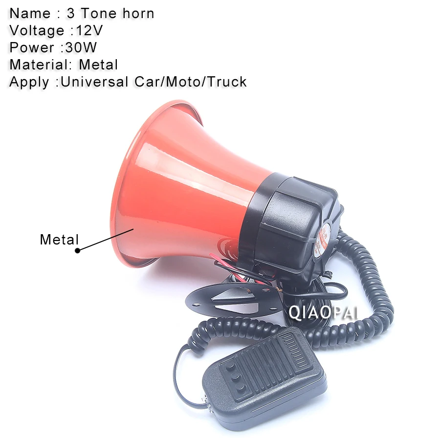 Universal Police Siren Sound Horn Loudspeaker 12V 30W Super Loud Horn Car Megaphone Speeker Siren Alarm Police Metal Truck