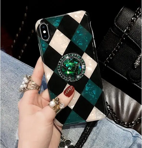 

Retro Spliced Rhombus Shell Pattern Case For iphone X XS MAX XR 6 6SPLUS 7 8 PLUS Diamond Ring Stand Back Cover Soft Phone Case