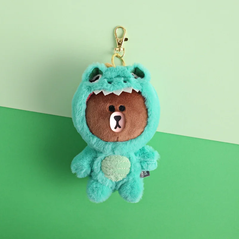 

4pcs Line Friends Brown Bear Transform Plush Toy Keychain Dinosaur Tiger Plush Toys Children's Cartoon Birthday For Girl Present
