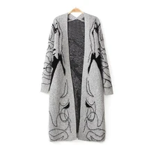 SVOKOR Повседневный Кардиган для женщин из искусственного меха кролика абстрактная картина длинный свитер в западном стиле простой женский вязанный кардиган