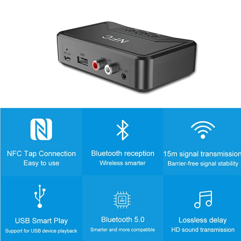 NFC receiver Bluetooth 5 0 Wireless Smart NFC Adapter HiFi Stereo Audio RCA 3 5mm Jack AUX Dongle for home CAR speaker Headphone