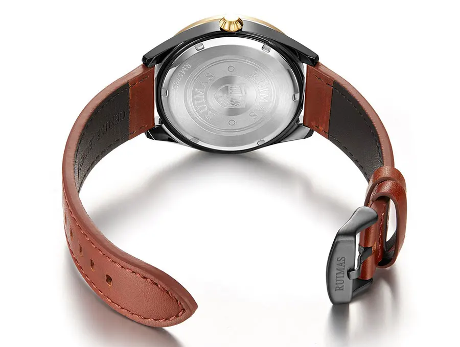 RUIMAS коричневые кожаные кварцевые часы Роскошные спортивные наручные часы в стиле милитари Мужские Простые Водонепроницаемый наручные часы Relogios Masculino часы 573