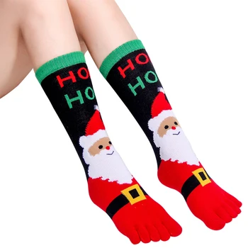 

1pair Unisex Non Slip Stocking Autumn Winter Christmas Decorations Cartoon Five Toes Daily Sweat Absorbing Elastic Long Socks