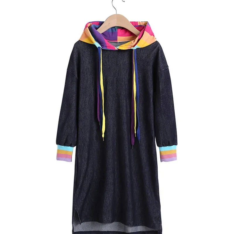 Синие джинсовые длинные футболки, платья для маленьких девочек, осеннее платье с капюшоном и длинными рукавами одежда для детей повседневные Детские платья года