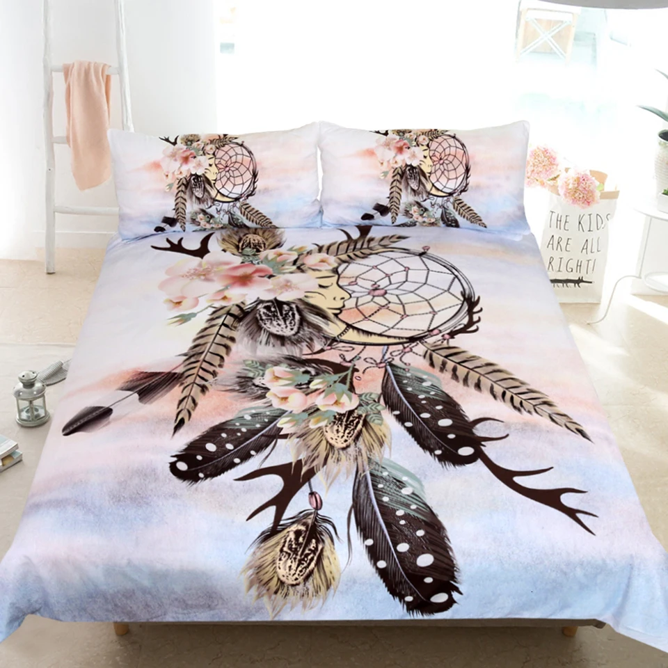 Постельное белье Outlet Moon Dreamcatcher, комплект постельного белья, Королевский размер, перья, пододеяльник, белый комплект постельного белья, красивое постельное белье, 3 шт