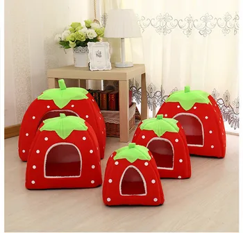 

Soft Strawberry Leopard Pet Dog Cat House Tent Kennel Doggy Winter Warm Cushion Basket Animal Bed Cave Pet Products Supplies