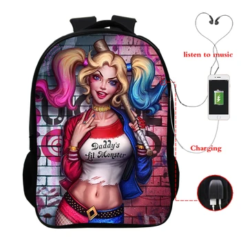 

Large Capacity Backpacks Waterproof Nylon Harley Quinn 3d Women Men Backpack School Bag for Teenage Girls Mochila Female Daypack
