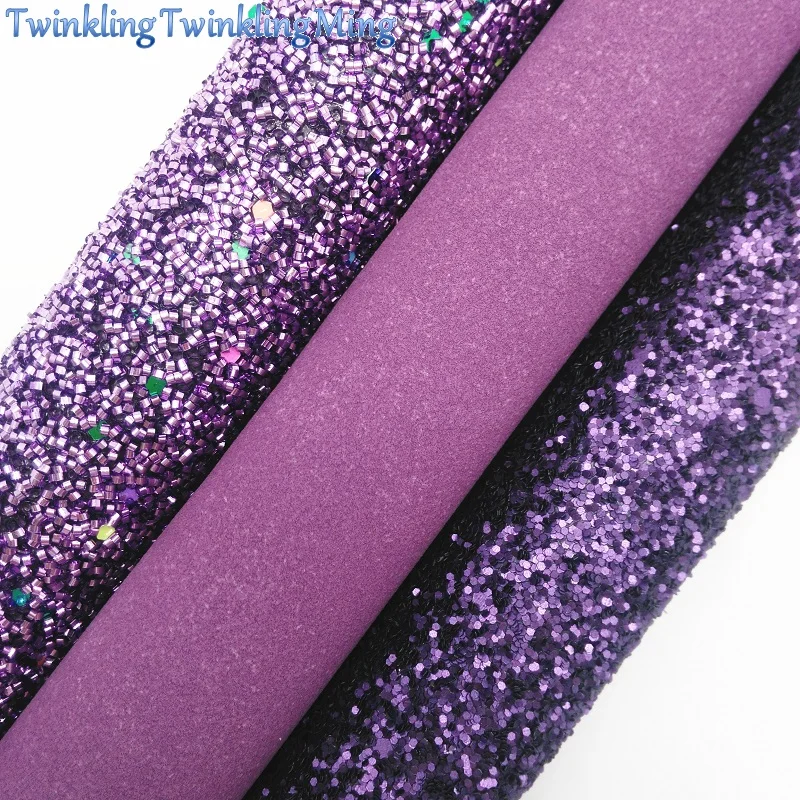 

Purple Glitter Fabirc, Suede Faux Leather Fabric, Synthetic Leather Fabric Sheets For Bow A4 8"x11"Twinkling Ming XM413