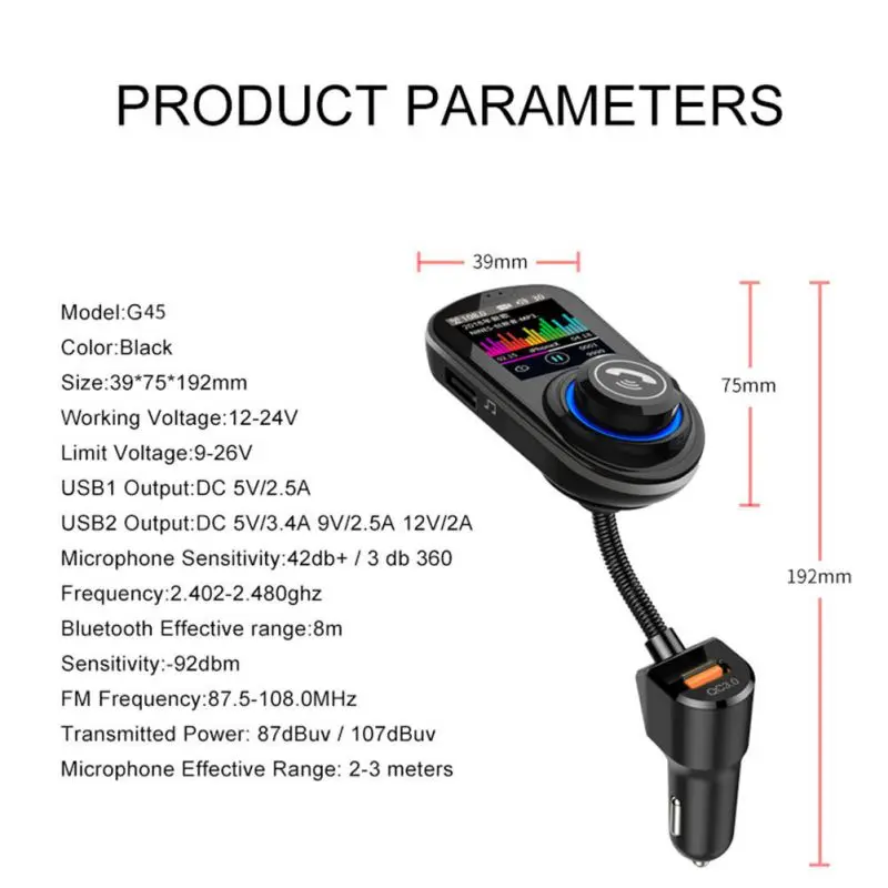 Qc3.0 1,8 дюймовый цветной экран автомобильный беспроводной Mp3 Автомобильный цветной экран Hd Mp3 Автомобильная Быстрая зарядка без рук