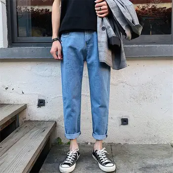 

Men's Stretch Jeans Male Elastic Cotton Denim Pants Loose Fit Trousers 2019 New Brand Menswear Ankle-Length Pants