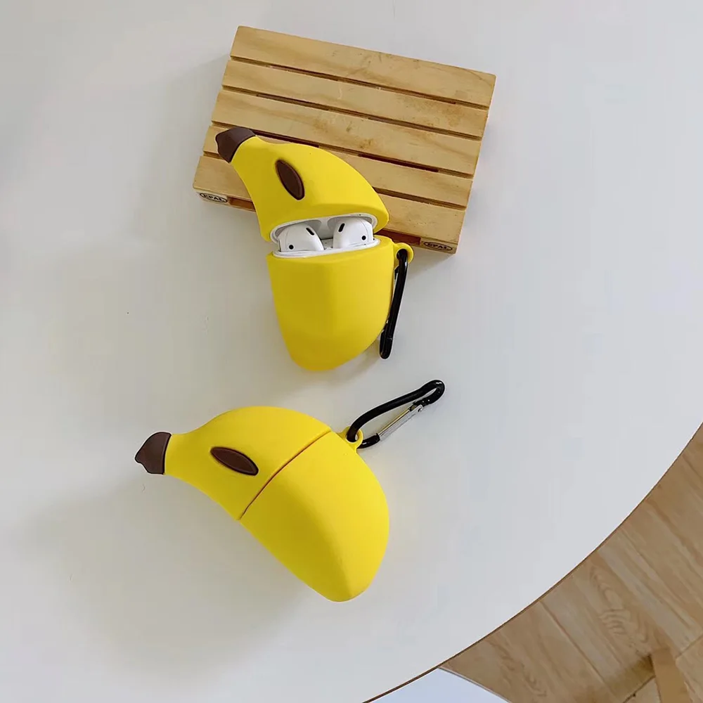 3D Cute Banana Silicone Protection Headphone Case For Apple Bluetooth Earphone For Airpods 1/2 Charging Cover Cases Accessories