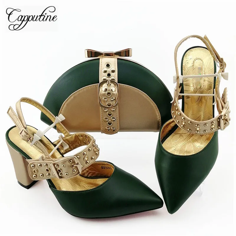 

Amazing dark green pointed toe sandal shoes and bag set for fashion lady MM1092 heel height 9cm