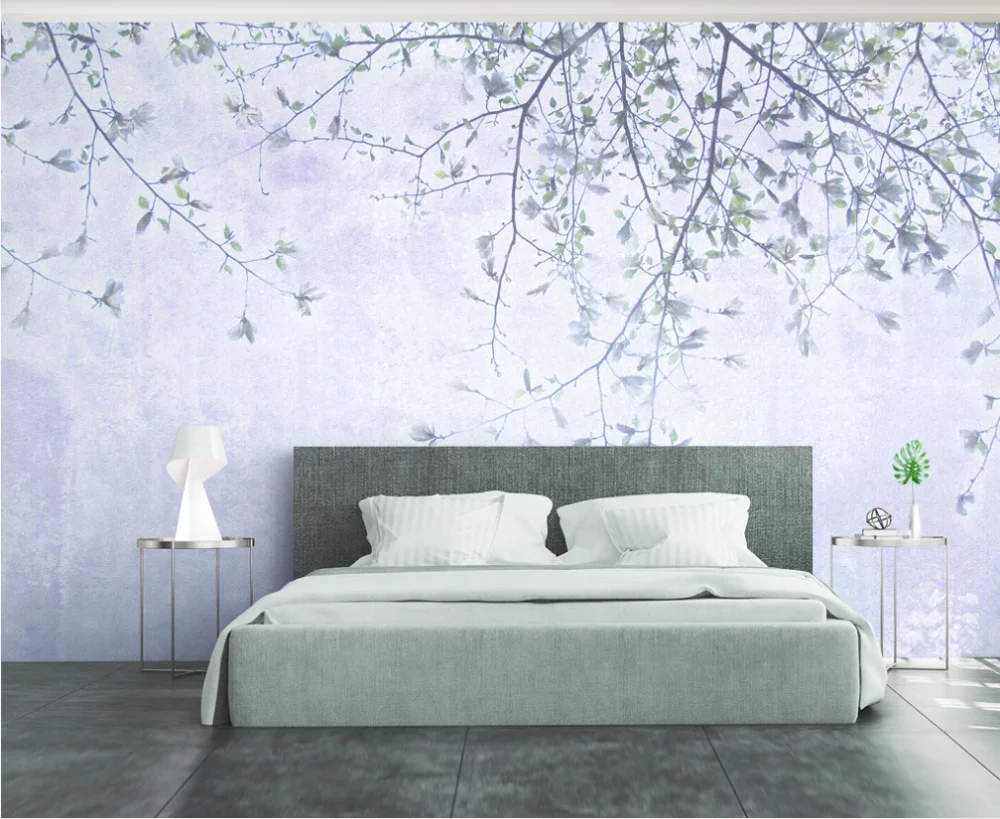 

Custom mural wallpaper 3D fresh leaves and birds background wall simple and elegant