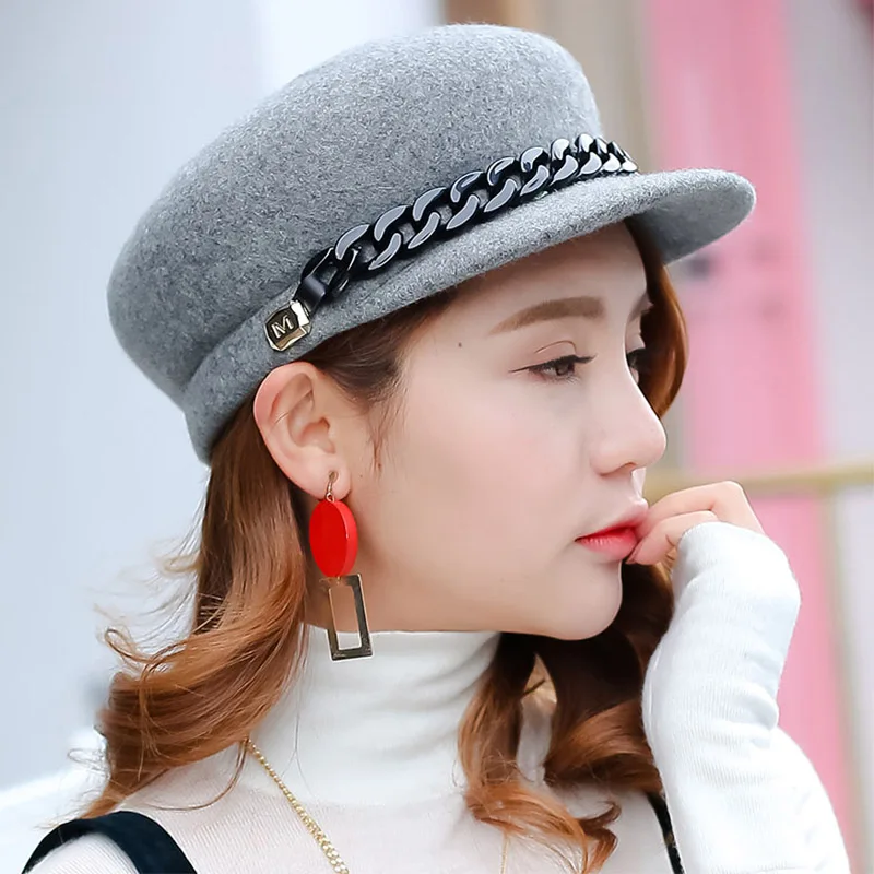 Wool Winter Hat Women Fashion Chain Newsboy Caps cotton newsboy cap windproof winter hat