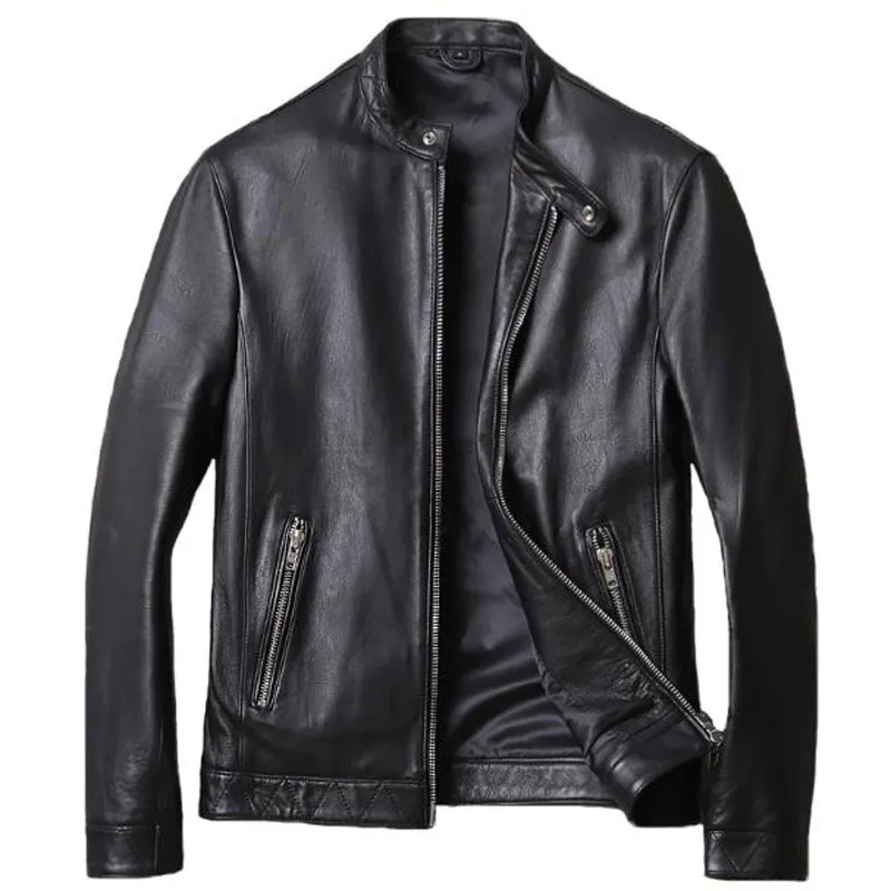 Retro Men Real Sheepskin Leather Jacket 