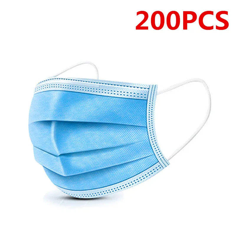 

50/100/200PCS Disposable Mask 3-Ply Protective Non-woven Disposable Elastic Mouth Soft Breathable Earloop Face Masks Anti-dust