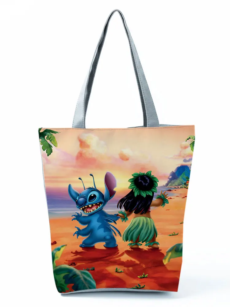 Disney Lilo Stitch Cartoon Printed Handbag Stitch Casual High Capacity Eco Reusable Shoppaing Bag Foldable Travel Beach Tote Bag 