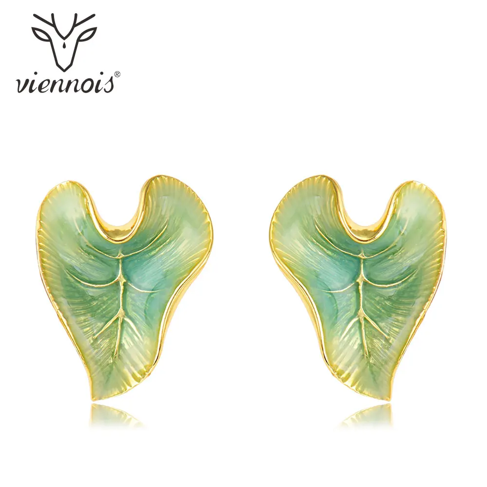 Viennois новые эмалированные 4 цвета серьги-гвоздики в эксклюзивном дизайне, серьги в виде листьев, женские металлические серьги, вечерние ювелирные изделия